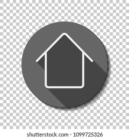 Simple house icon. flat icon, long shadow, circle, transparent grid. Badge or sticker style