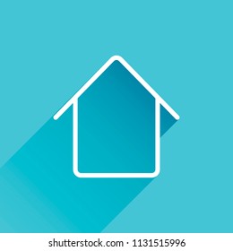 Simple house icon. Gray icon with long shadow in bottom left corner on blue background