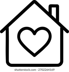 A simple house icon with a heart inside represents home, love, and belonging. It is perfect for real estate, family, and community themes, conveying warmth and security.