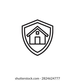 Simple house icon inside protective shield graphic design illustration
