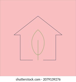 Simple house icon and leaf art