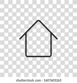 Simple house icon. Linear symbol, thin outline. Black symbol on transparency grid