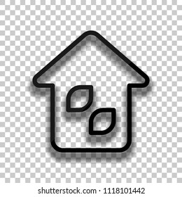 Simple house icon. Linear icon with thin outline. Black glass icon with soft shadow on transparent background