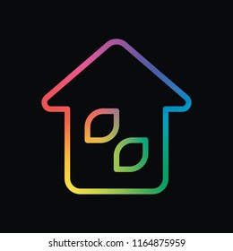 Simple house icon. Linear icon with thin outline. Rainbow color and dark background