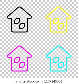 Simple house icon. Linear icon with thin outline. Colored set of cmyk icons on transparent background