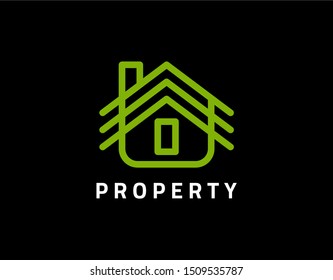 Simple House icon Logo Template with Monoline Style and Modern Concept. In Light Green Color Isolated on Black Background. This Logo Suitable for Real Estate, Architecture, and Propert