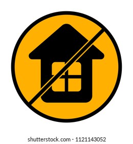 Simple house icon. not allowed, black object in warning sign with orange background color