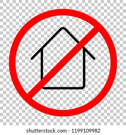 Simple house icon. Not allowed, black object in red warning sign with transparent background