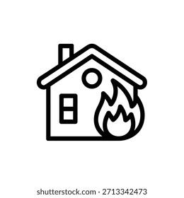Simple house icon on fire with flames