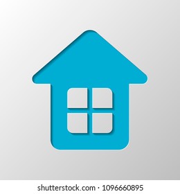 Simple house icon. Paper design. Cutted symbol with shadow