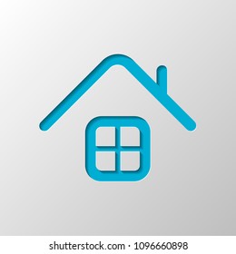 Simple house icon. Paper design. Cutted symbol with shadow