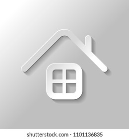 Simple house icon. Paper style with shadow on gray background
