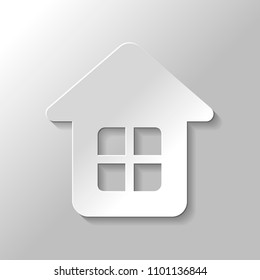 Simple house icon. Paper style with shadow on gray background