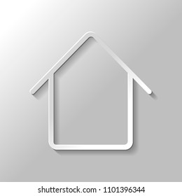 Simple house icon. Paper style with shadow on gray background