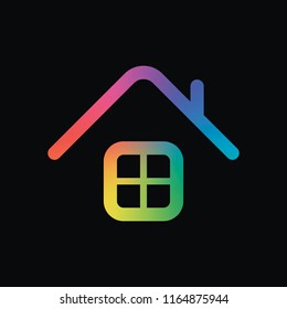 Simple house icon. Rainbow color and dark background