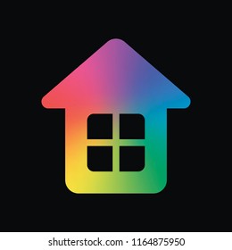 Simple house icon. Rainbow color and dark background