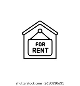 Simple House Icon With For Rent Sign On A Transparent Layer