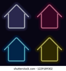 Simple house icon. Set of neon sign. Casino style on dark background. 
