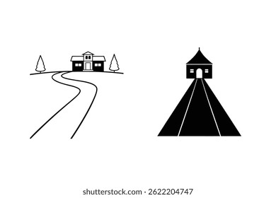 Simple House Icon Set With Pathway Illustration Two Different Building Styles