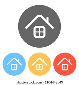 Simple house icon. Set of white icons on colored circles