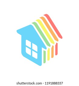 Simple house icon. Stack of colorful isometric icons on white background