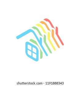 Simple house icon. Stack of colorful isometric icons on white background
