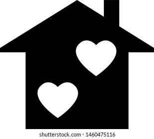 Simple House Icon with Two Hearts. Vector Image.