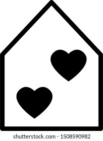 Simple House Icon with Two Hearts. Vector Image.