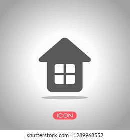 Simple house icon. Icon under spotlight. Gray background