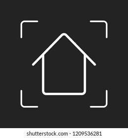 Simple house icon. White object in camera autofocus on dark background