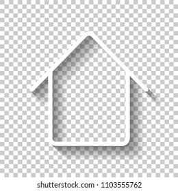 Simple house icon. White icon with shadow on transparent background