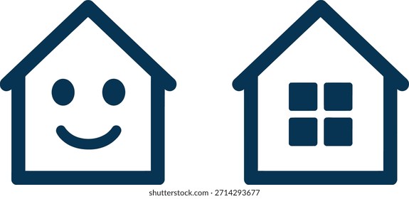 Simple house icons with smiley and window