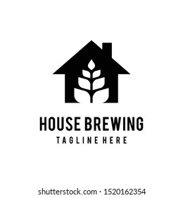 Simple house illustration with a brewing mark logo design