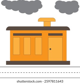 Simple House Illustration with Cloudy Sky 
