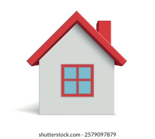 Simple house illustration with a red roof, chimney, and blue window framed in red