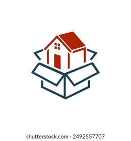 simple house inside the box logo vector illustration template design