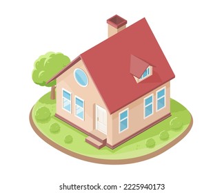 Simple house isometric dream warm general home  illustration isolated on white background