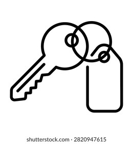 Simple house key with attached blank identification tag icon security identification keychain apartment minimalist illustration property boarding possession protection silhouette ownership