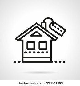 Simple house with label. Black line style vector icon. Symbols for rental or property, housing, mortgage. Web design elements.