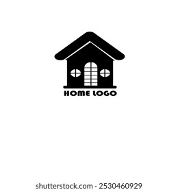 Logotipo de la casa simple. Logo en blanco y negro que presenta una casa sencilla y estilizada con un techo inclinado, dos ventanas y una puerta.