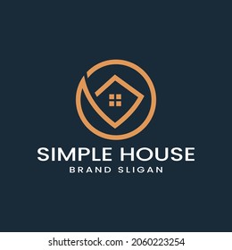 Einfaches Haus-Logo mit Circle Line Art Design Premium Vector