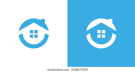 Simple house logo, house logo in circle, house window and circle logo