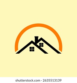 Simple house logo, house logo in circle, house window and circle logo