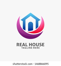 Simple house logo design in circle shape