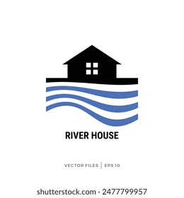 diseño simple del logotipo de la casa con las olas del río