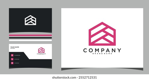 Simple house logo design with shape modern and business card. Premium Vector