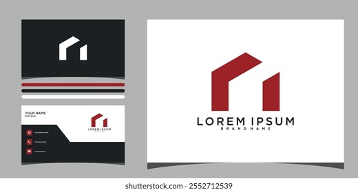 Simple house logo design with shape modern and business card. Premium Vector