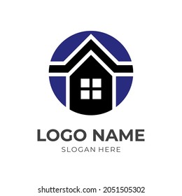 simple house logo design template concept vector with flat black and blue color style