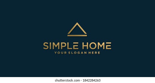 Simple house logo with golden modern minimalist concept Premium Vector