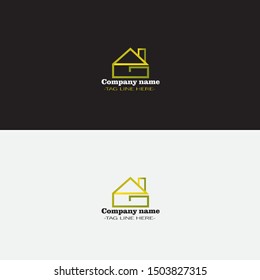 simple house logo on white and black background.